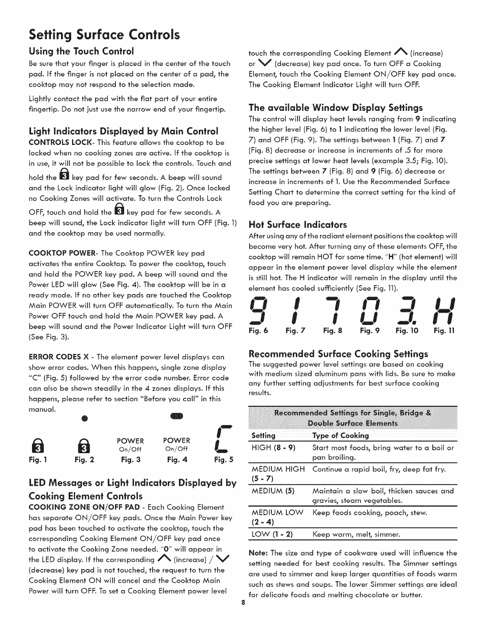 O i “i n j u, I n j, Ji # u j. n | Setting surface controls | Kenmore 790.4422 User Manual | Page 8 / 16