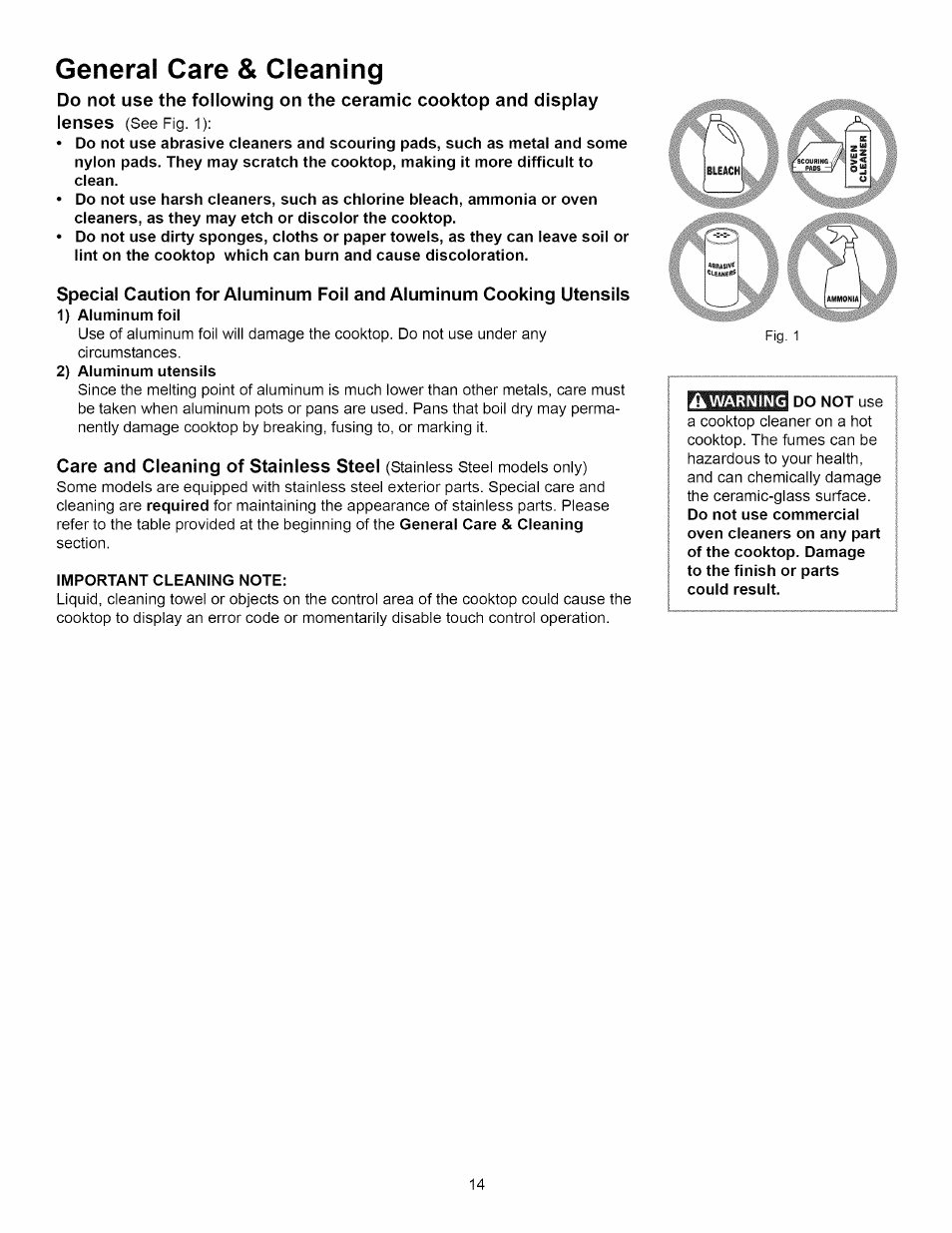 General care & cleaning, Care and cleaning of stainless steel | Kenmore 790.4292 User Manual | Page 14 / 18