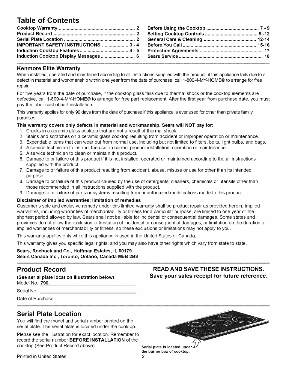 Kenmore 790.4292 User Manual | Page 2 / 18