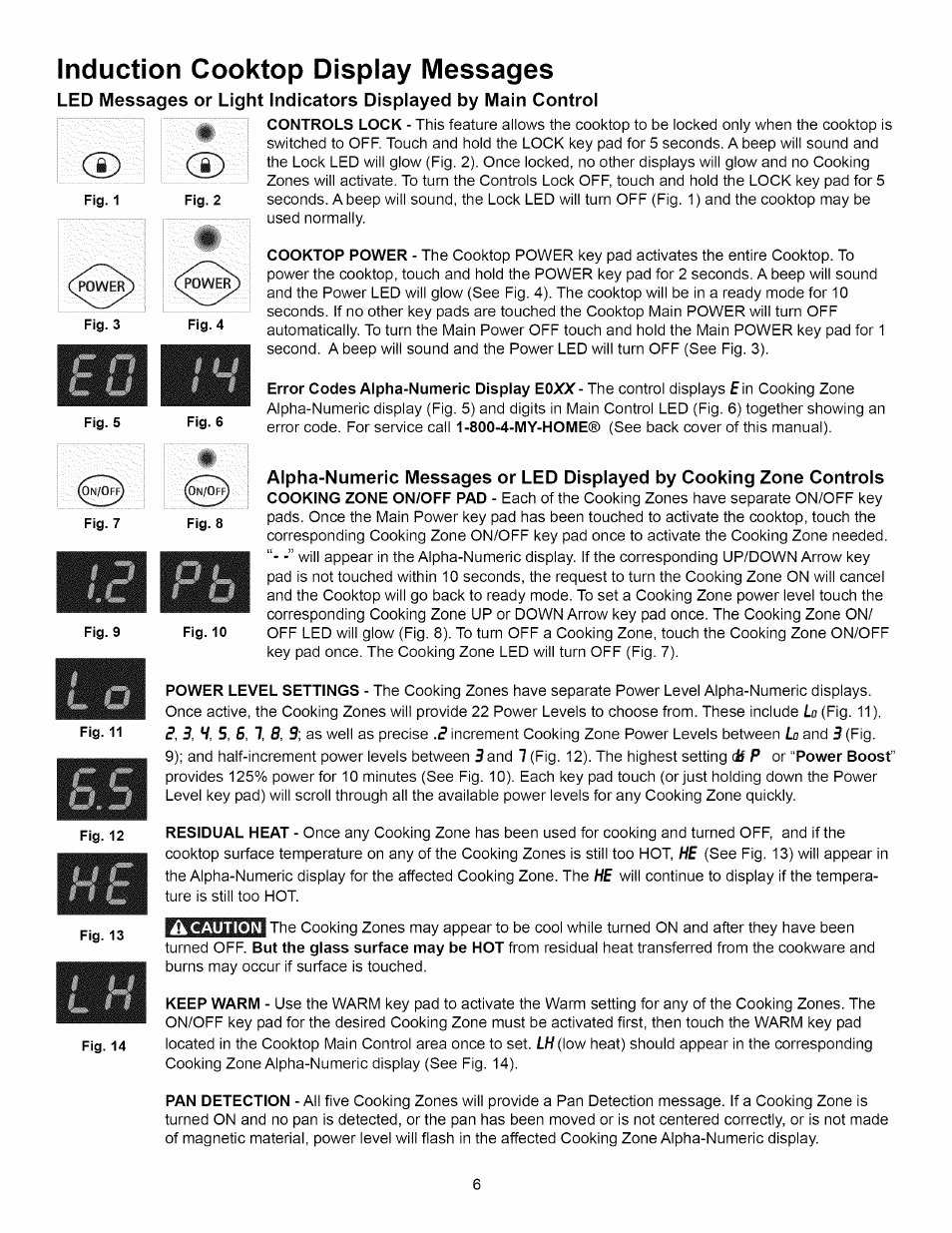 Induction cooktop display messages | Kenmore 790.4292 User Manual | Page 6 / 18