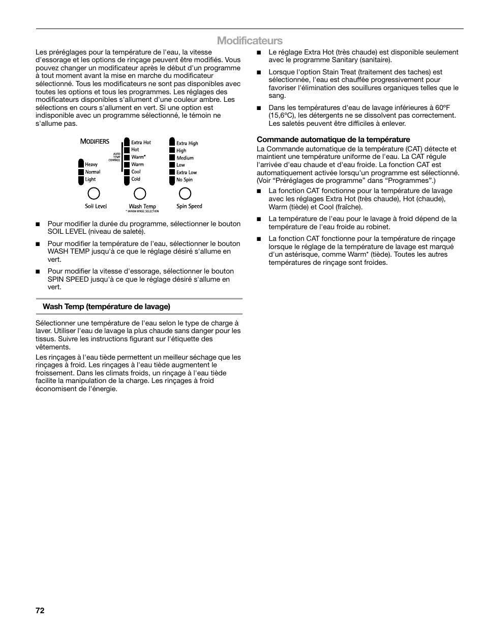 Modificateurs | Kenmore 110.4708 User Manual | Page 72 / 80