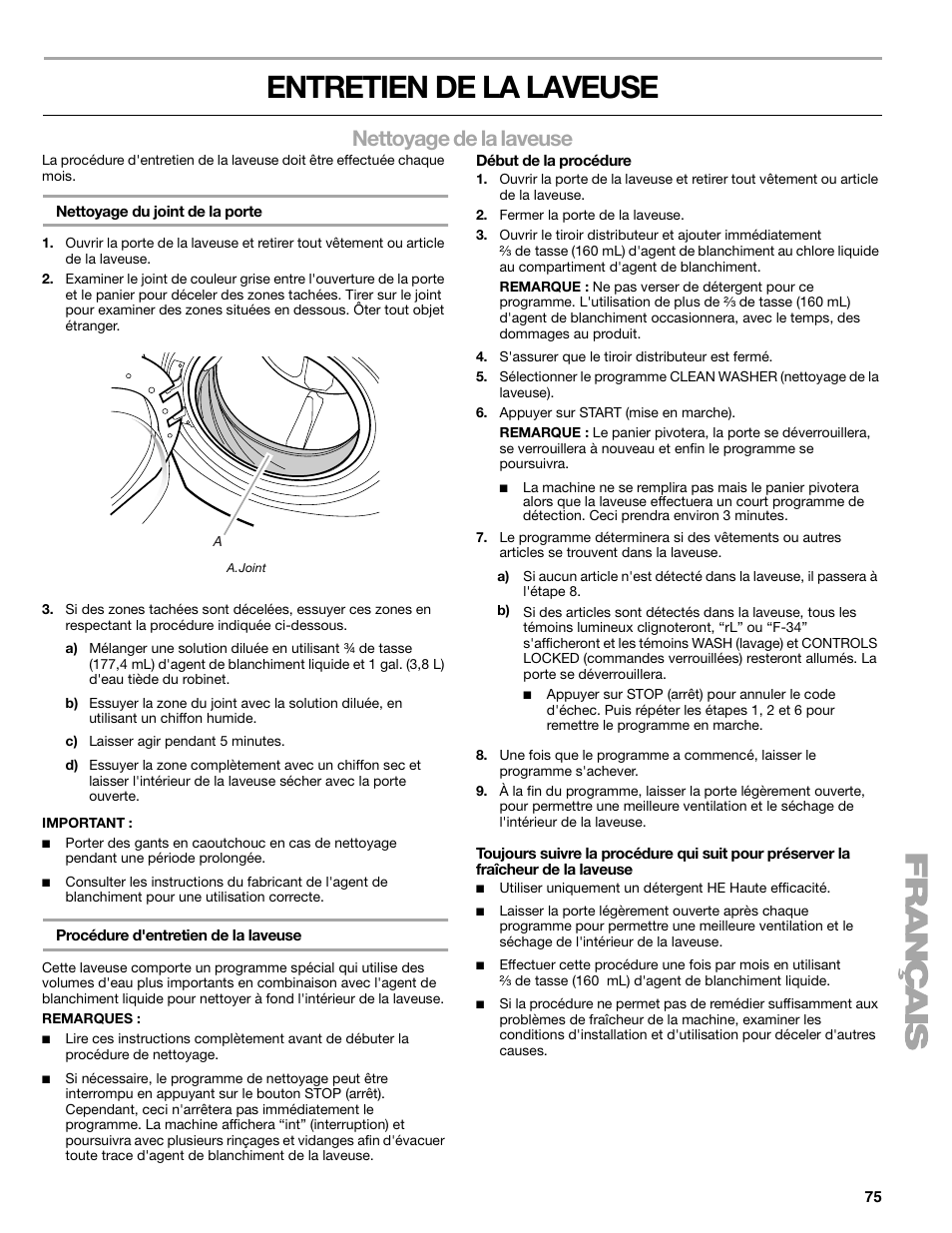 Entretien de la laveuse, Nettoyage de la laveuse | Kenmore 110.4708 User Manual | Page 75 / 80