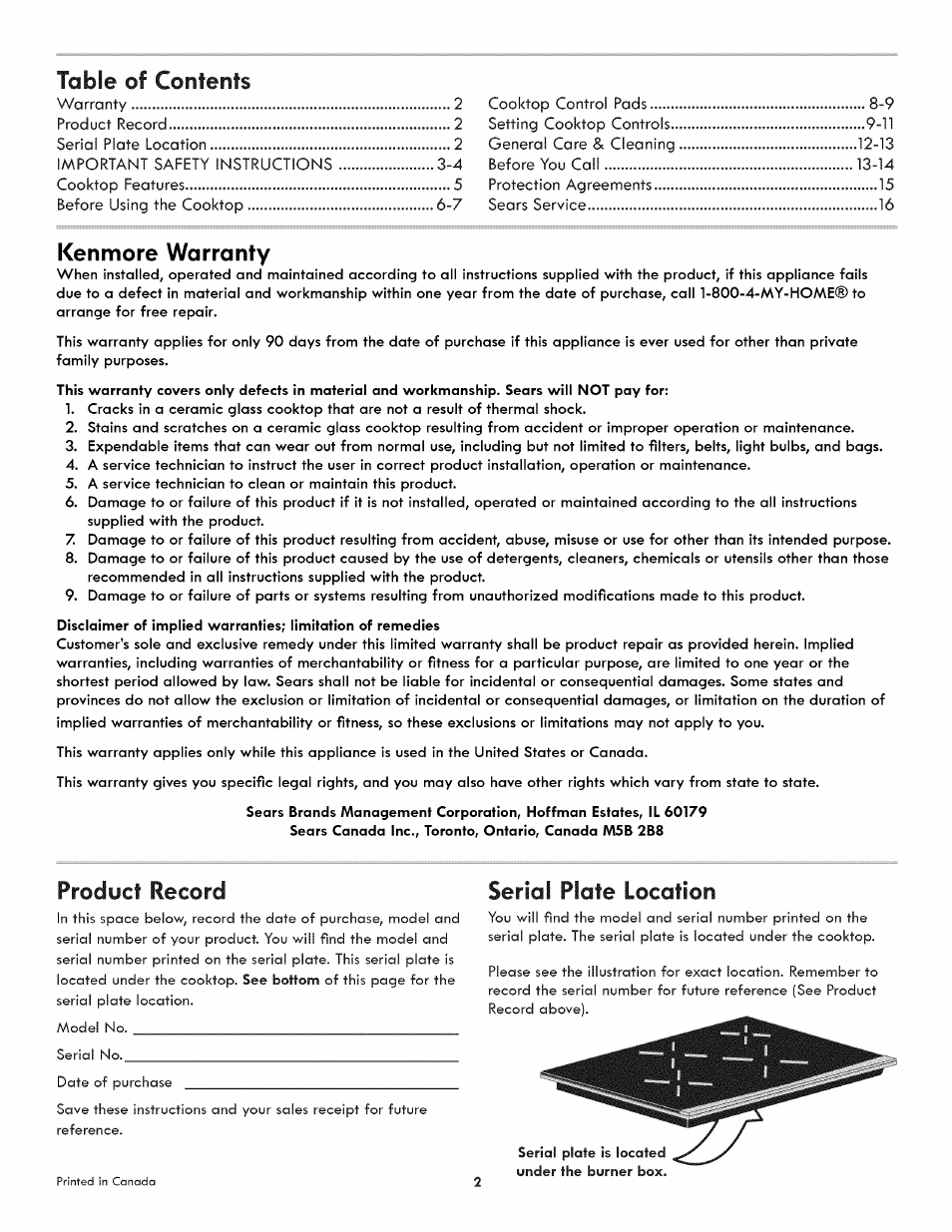 Kenmore 790.4382* User Manual | Page 2 / 16