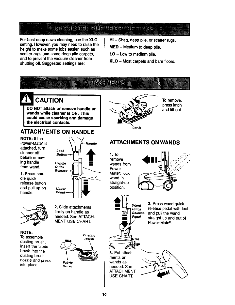 Caution, Attachments on handle, Attachments on wands | Kenmore 11 User Manual | Page 10 / 40