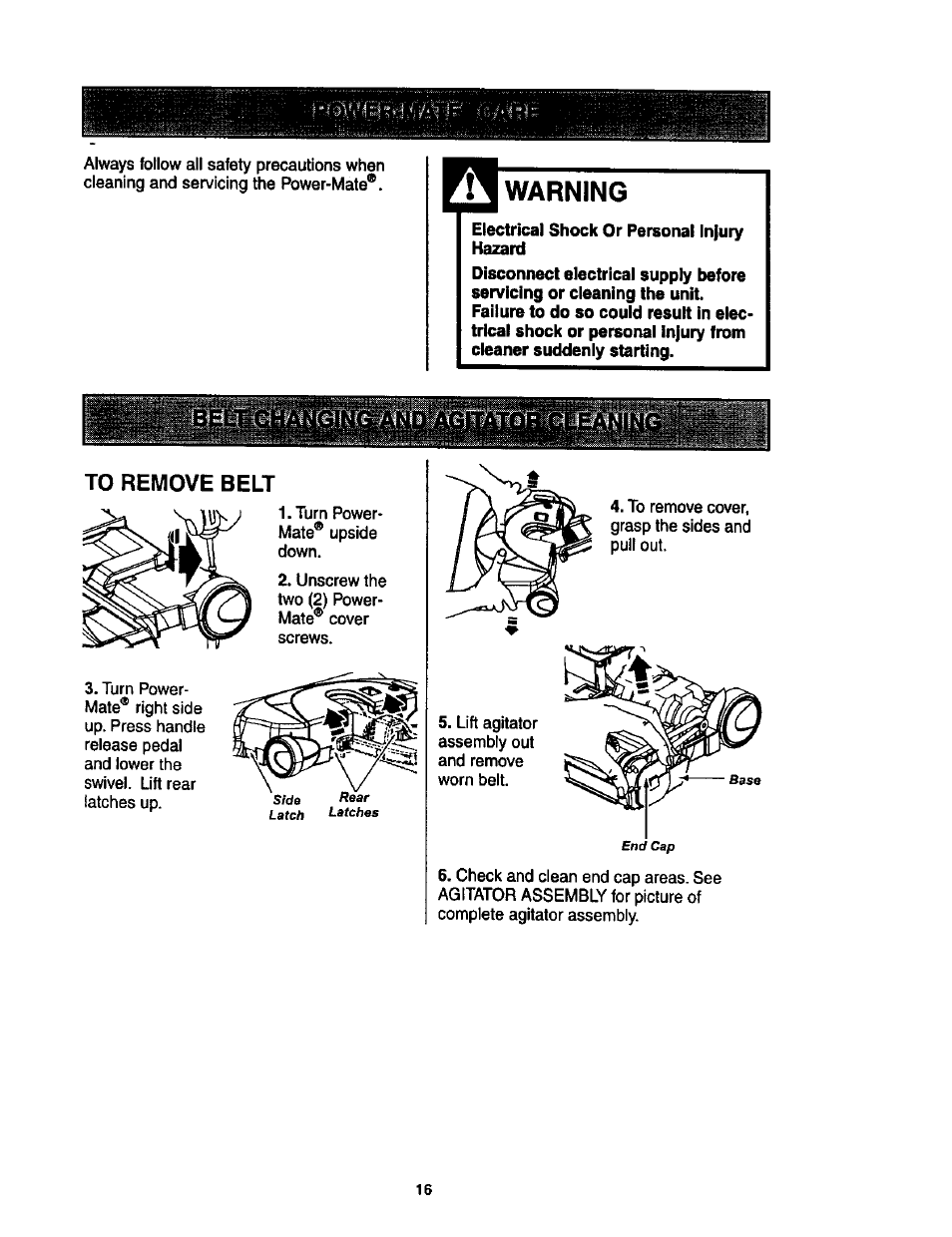 Electrical shock or personal injury hazard, Warning | Kenmore 11 User Manual | Page 16 / 40