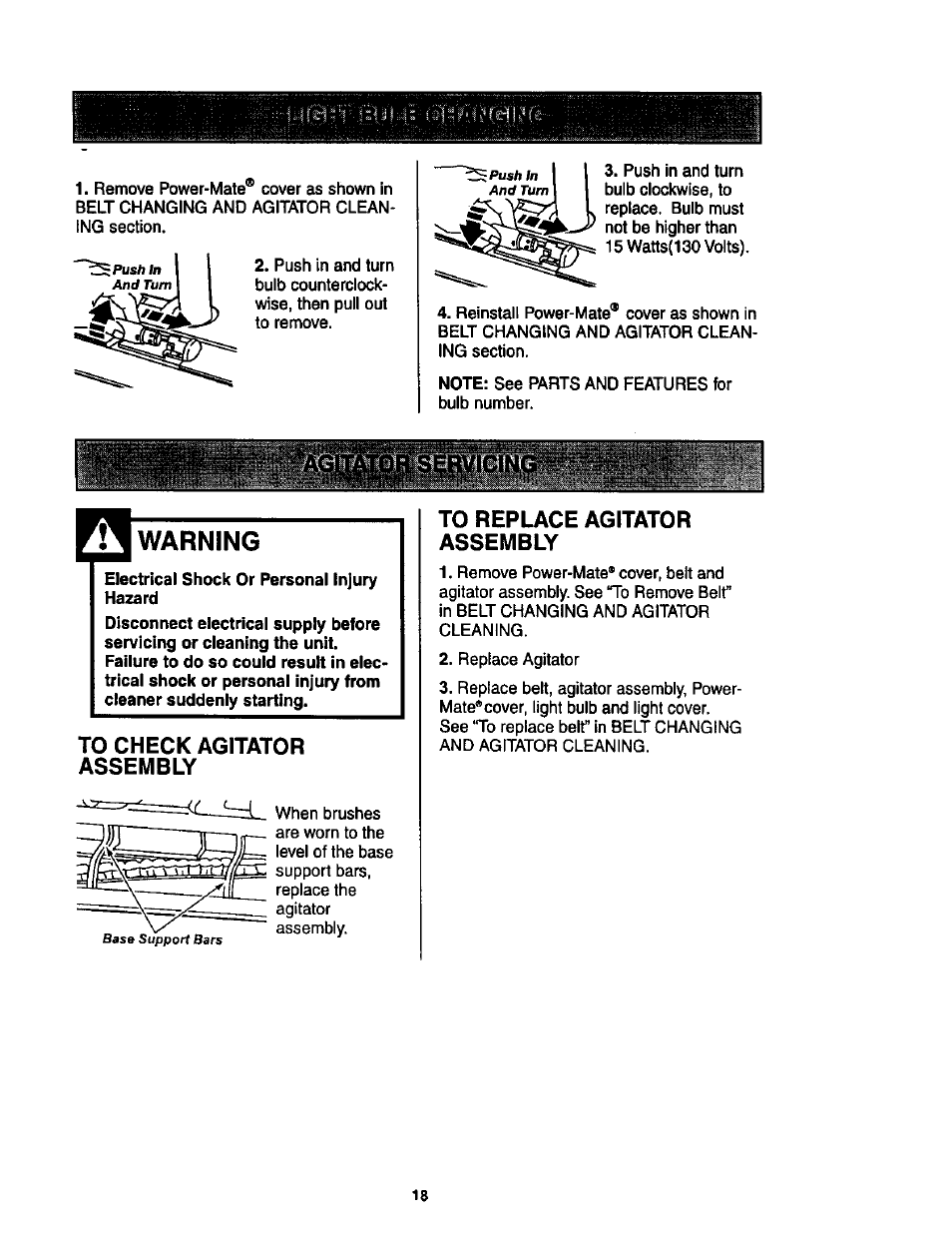 Warning, Electrical shock or personal injury hazard | Kenmore 11 User Manual | Page 18 / 40