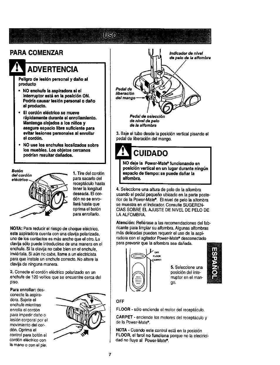 Para comenzar, Advertencia, Cuidado | Kenmore 11 User Manual | Page 27 / 40