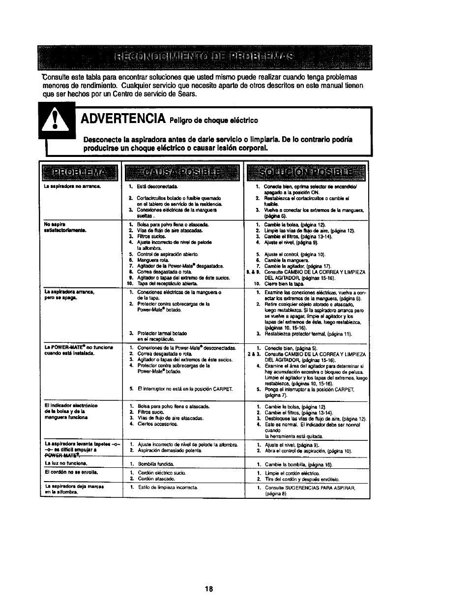 Advertencia peligro de choque eléctrico, Advertencia | Kenmore 11 User Manual | Page 38 / 40