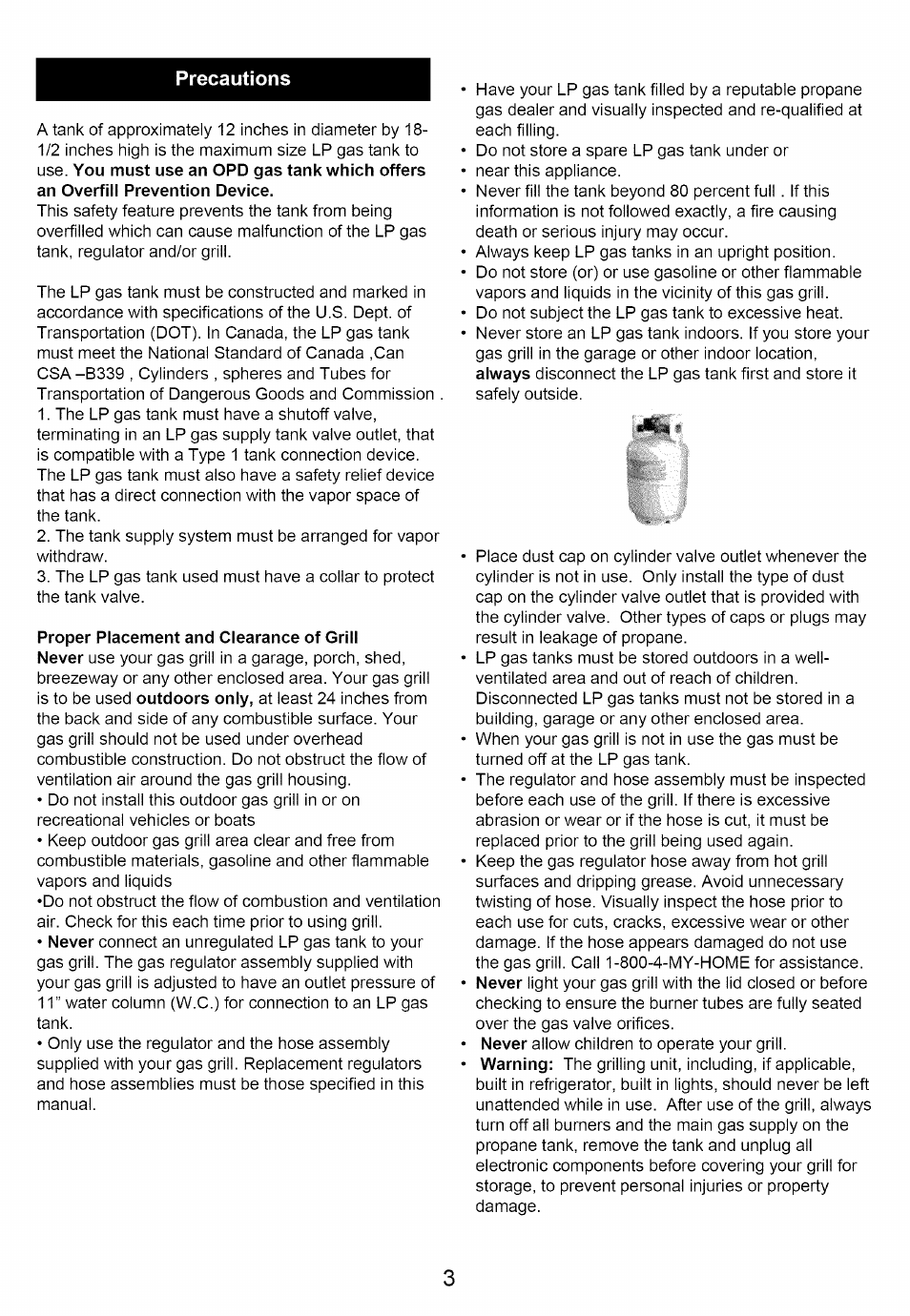 Proper placement and clearance of grill never, Outdoors only, Never | Always, Warning | Kenmore 640-82960819-9 User Manual | Page 3 / 18