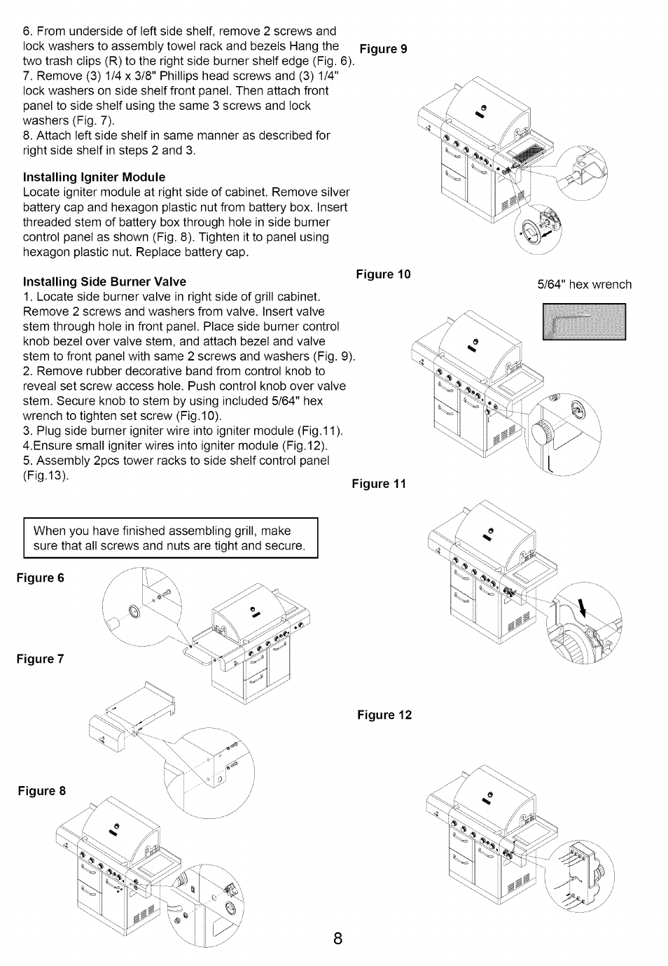 Installing igniter module, Installing side burner valve, Figure 7 | Figure 8, Figure 12, Figure 10, Figure 11 | Kenmore 640-82960819-9 User Manual | Page 8 / 18