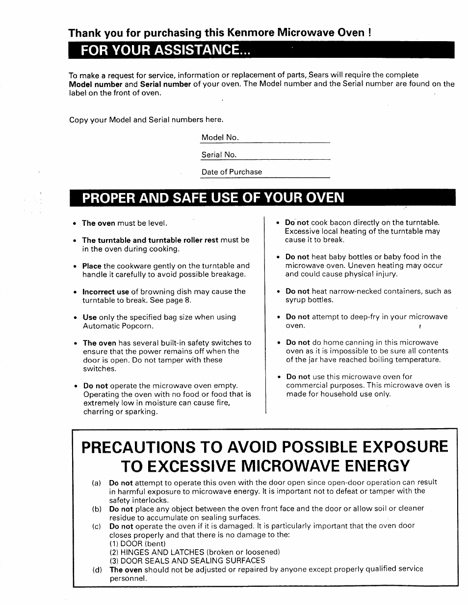 For your assistance, Proper and safe use of your oven | Kenmore 565.66101690 User Manual | Page 130 / 160