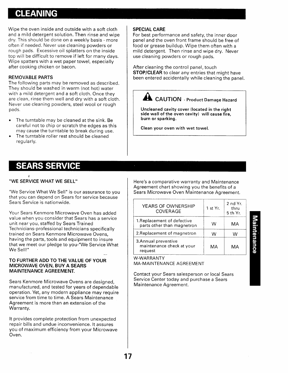 Cleaning, Removable parts, Special care | Sears service, We service what we sell, Cleaning sears service, Caution | Kenmore 565.66101690 User Manual | Page 147 / 160