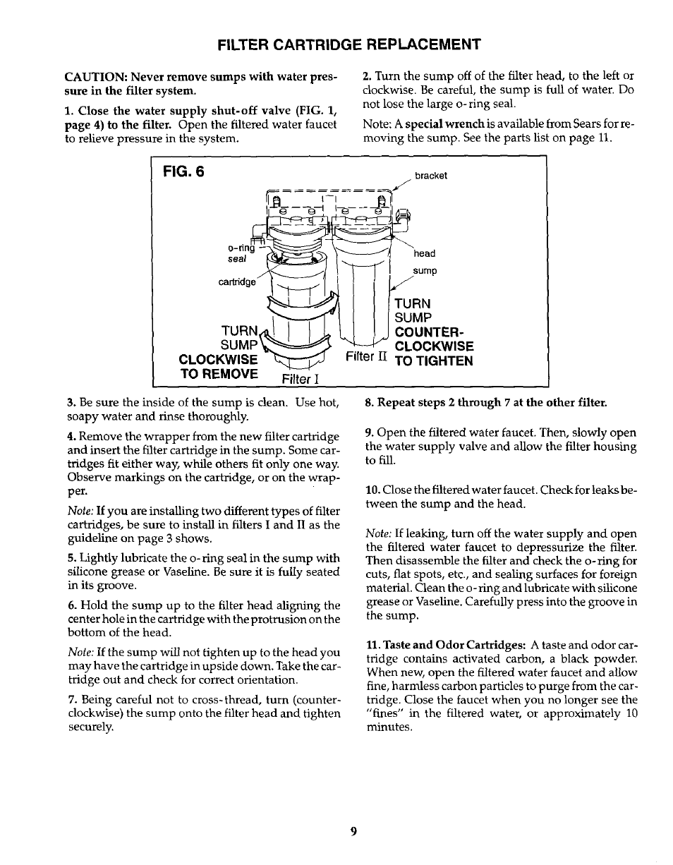 Filter cartridge replacement, Fig. 6 | Kenmore 625.384600 User Manual | Page 9 / 12