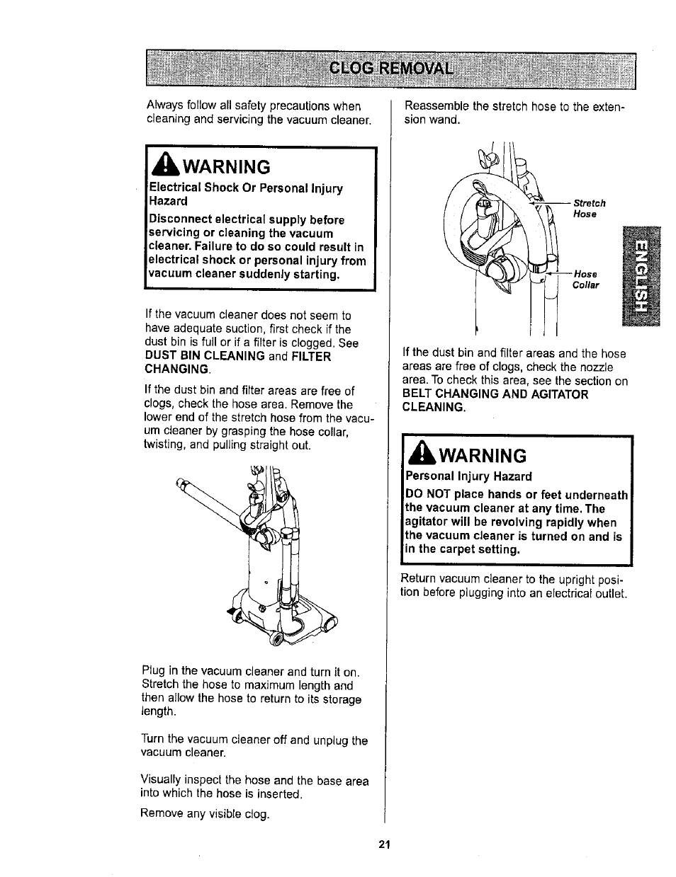 Warning | Kenmore ASPIRADORA 116.36722 User Manual | Page 21 / 25