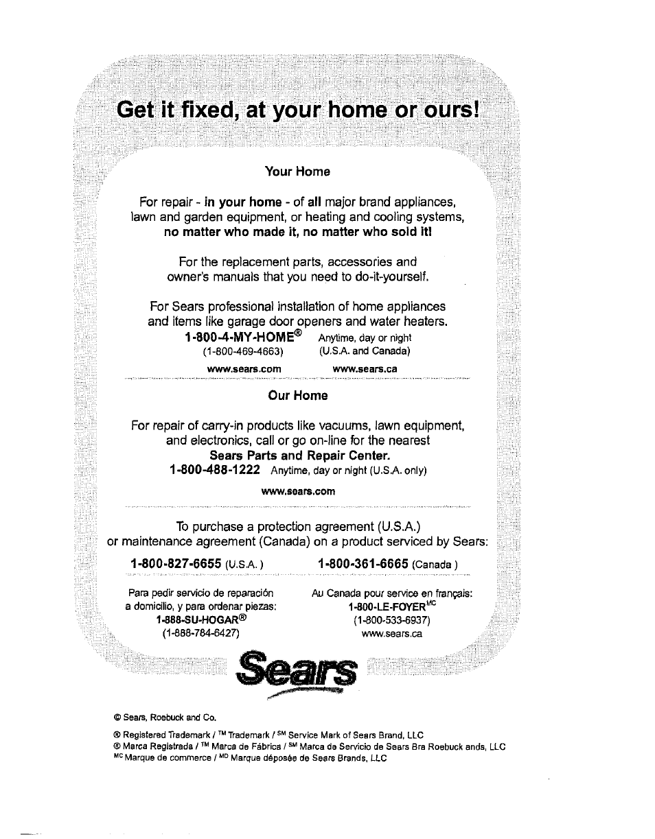 Get it fixed, at your home or ours | Kenmore ASPIRADORA 116.36722 User Manual | Page 25 / 25