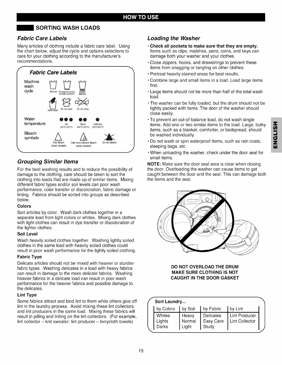 Sorting wash loads | Kenmore 796.4031#9## User Manual | Page 15 / 60
