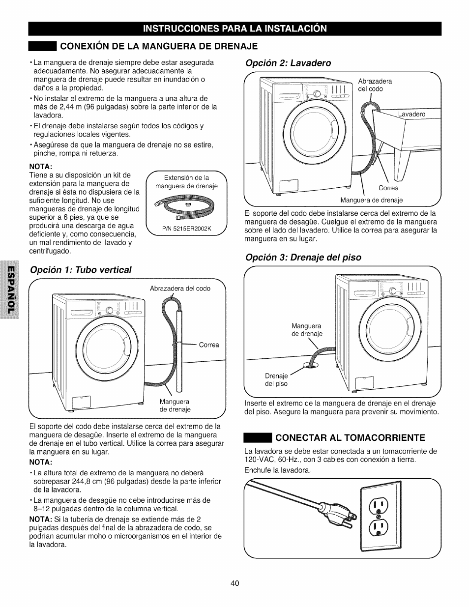 Nota, Conectar al tomacorriente | Kenmore 796.4031#9## User Manual | Page 40 / 60