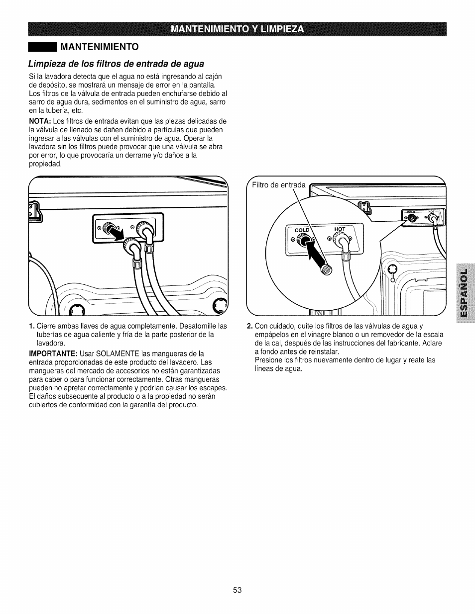 Mantenimiento, Mantenimiento -54 | Kenmore 796.4031#9## User Manual | Page 53 / 60