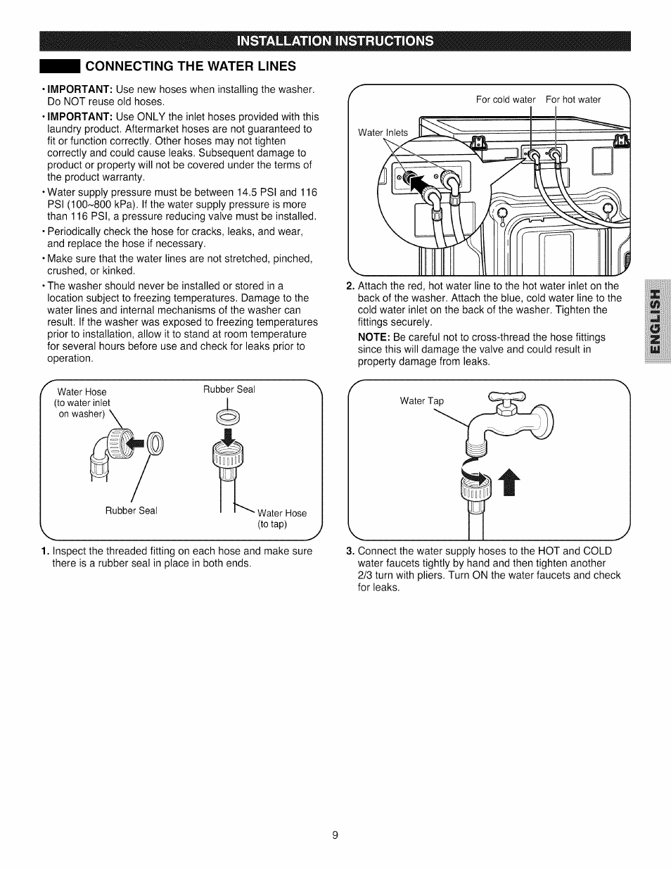 Connecting the water lines | Kenmore 796.4031#9## User Manual | Page 9 / 60