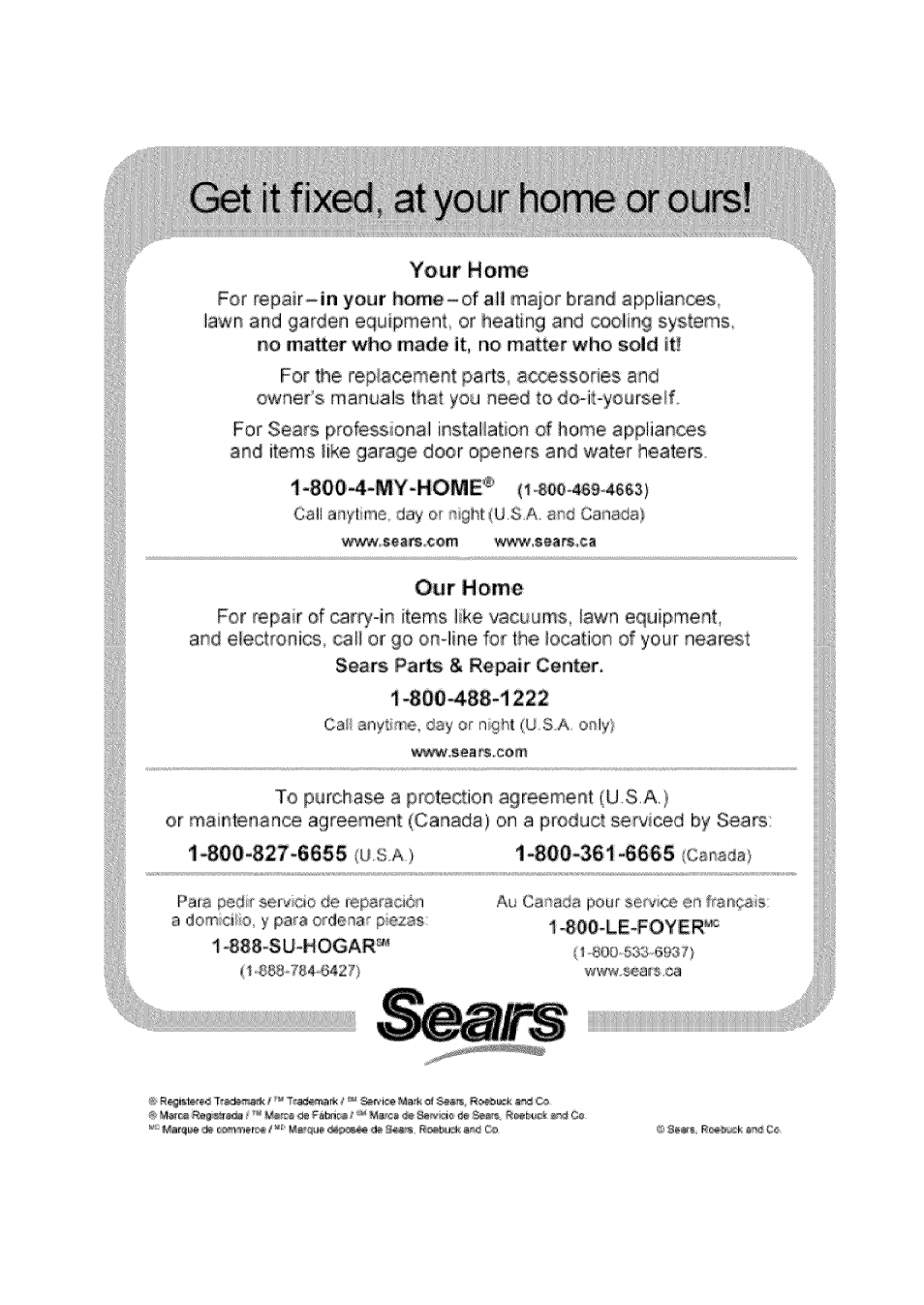 Get it fixed, at your home or ours | Kenmore 141.229952 User Manual | Page 15 / 15