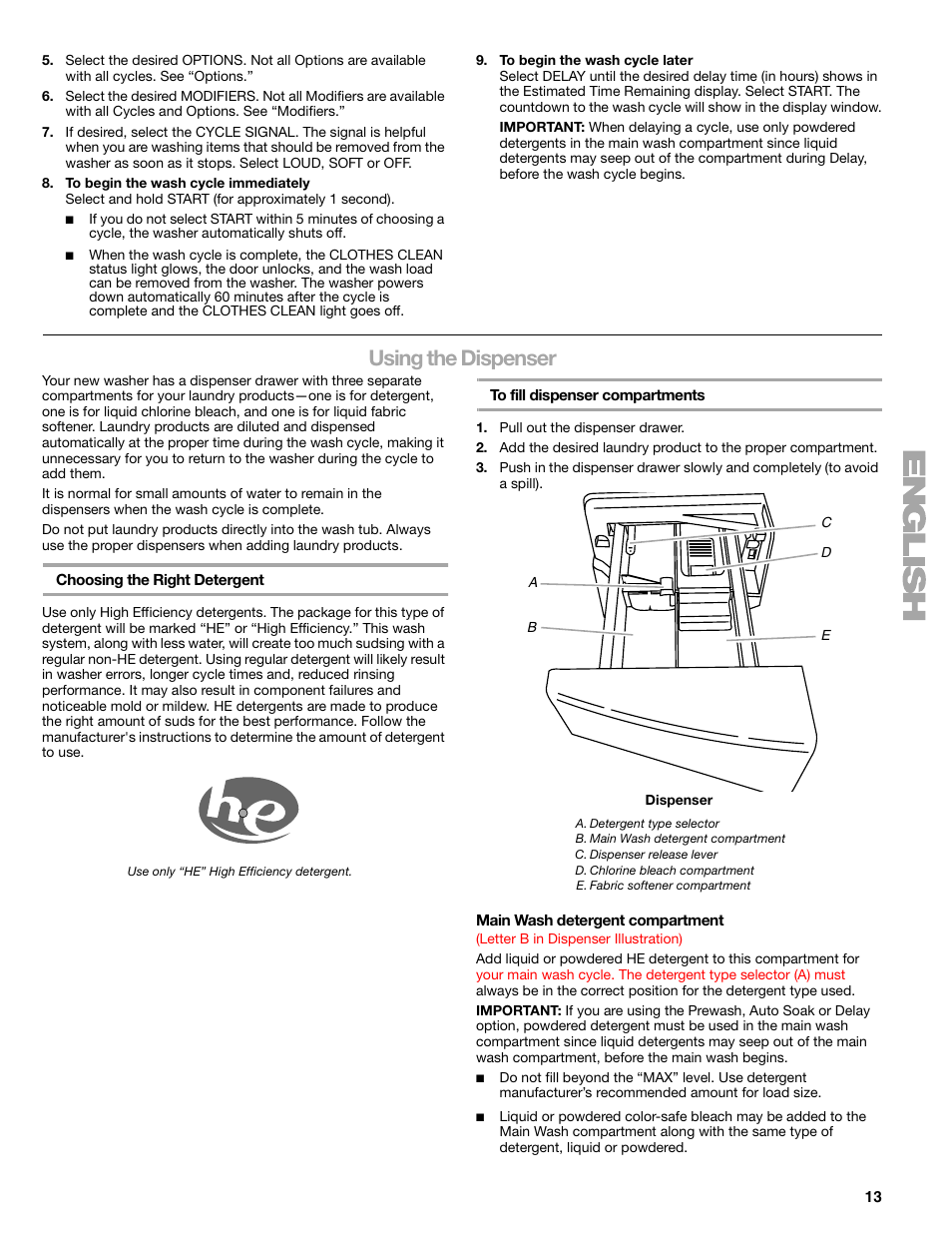 Using the dispenser | Kenmore 110.4997 User Manual | Page 13 / 25