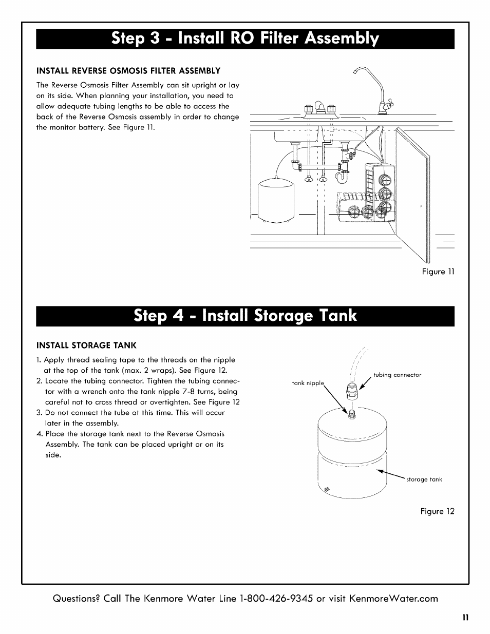 Step 4 - install storage tank, Step 4-lnstoll storage tank, Step 3 - install ro filter assembly | Kenmore 625.38556 User Manual | Page 11 / 28