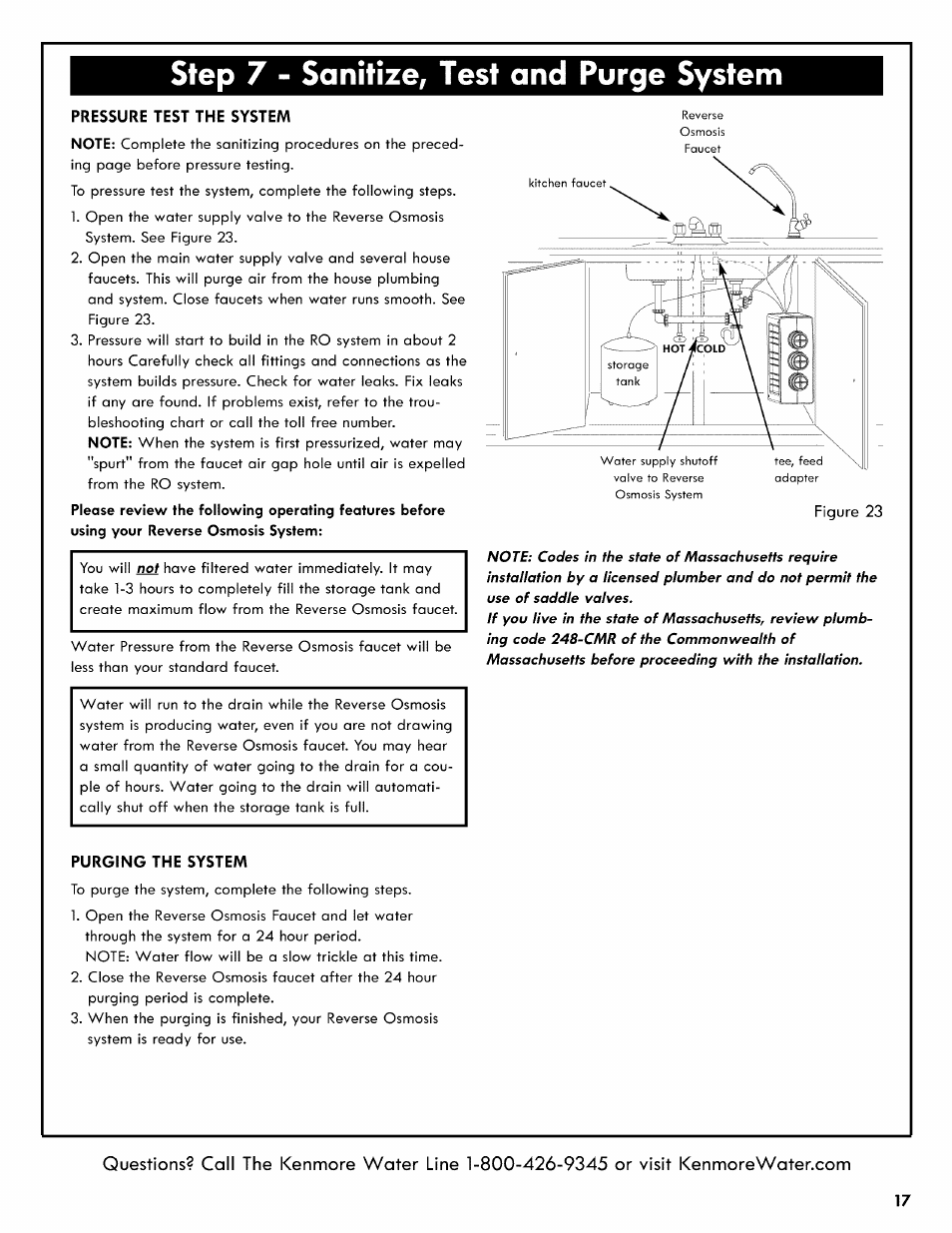 Step 7 - sanitize, test and purge system | Kenmore 625.38556 User Manual | Page 17 / 28