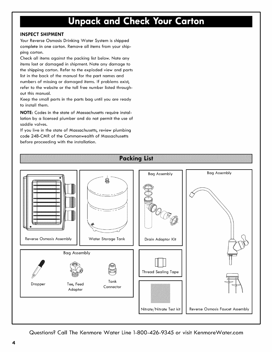 Unpack and check your carton, Packing list | Kenmore 625.38556 User Manual | Page 4 / 28