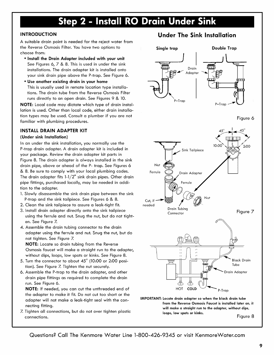 Step 2 - install ro drain under sink, Under the sink installation | Kenmore 625.38556 User Manual | Page 9 / 28