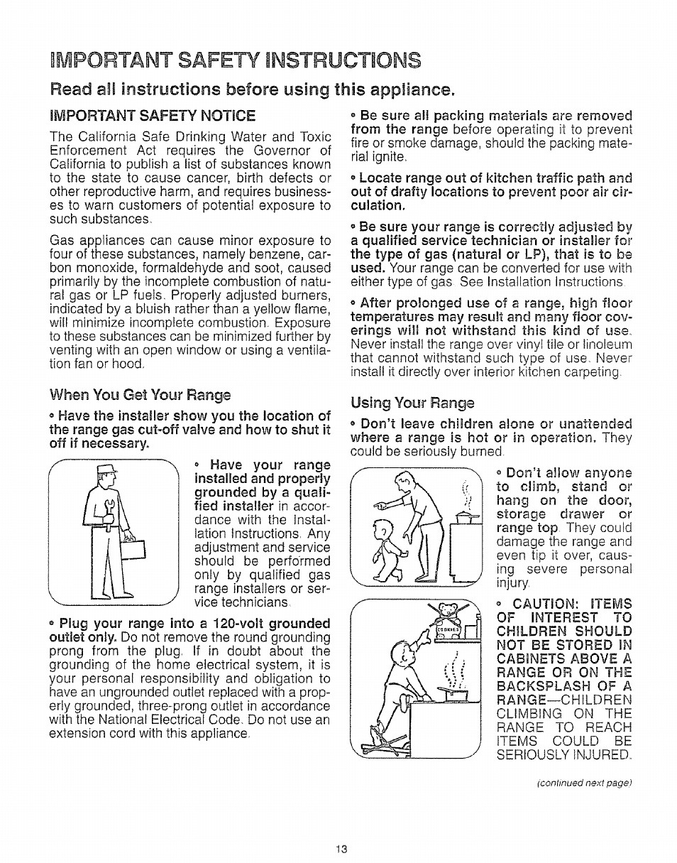 Using your range, Mportánt safety instructions, Read ail instructions before using this appliance | Kenmore 73511 User Manual | Page 14 / 43