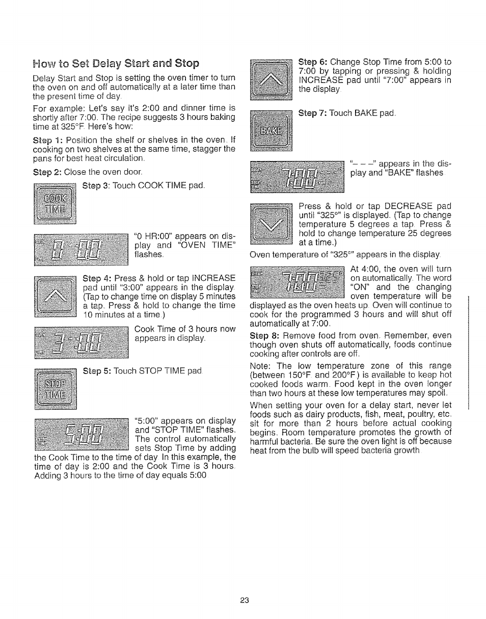 How to set delay start and stop | Kenmore 73511 User Manual | Page 24 / 43