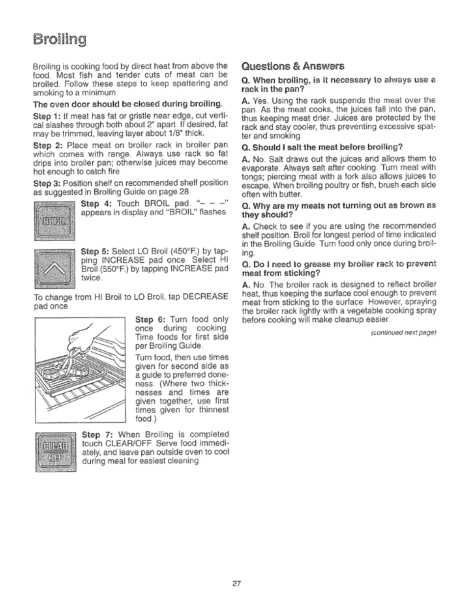 Broiling, Qwestioins, Answers | Kenmore 73511 User Manual | Page 28 / 43