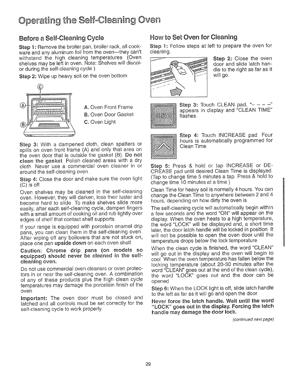 Before a self-cleaning cycle, How to set oven for cleaning, Operating the self“c!eaning oven | Step 3, Clean | Kenmore 73511 User Manual | Page 30 / 43