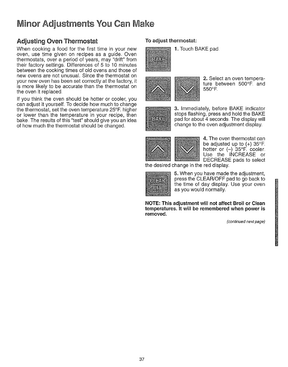 Minor adjustments you can make, Adjusting oven thermostat | Kenmore 73511 User Manual | Page 38 / 43