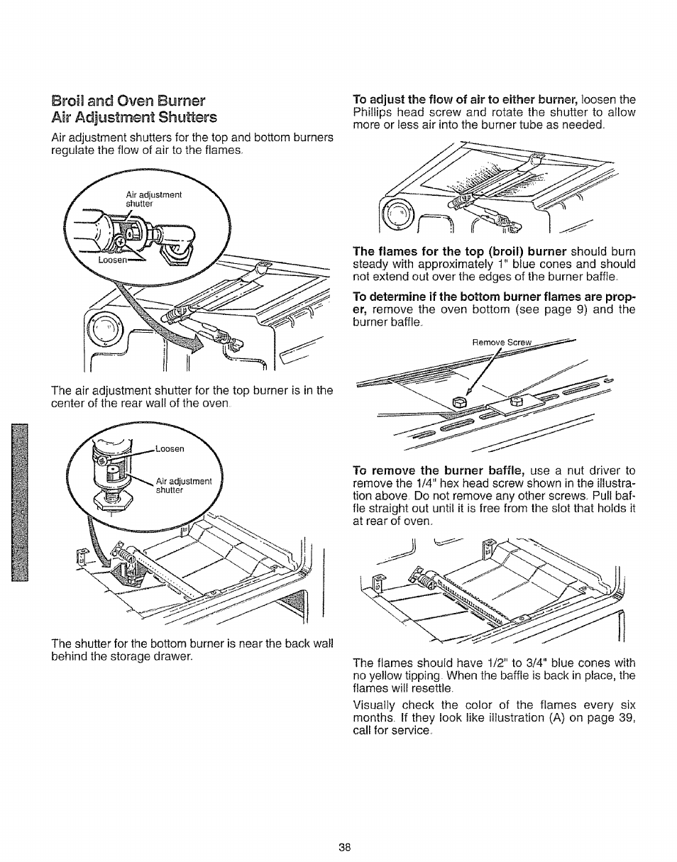 Broil and oven burner air adjustment shutters | Kenmore 73511 User Manual | Page 39 / 43