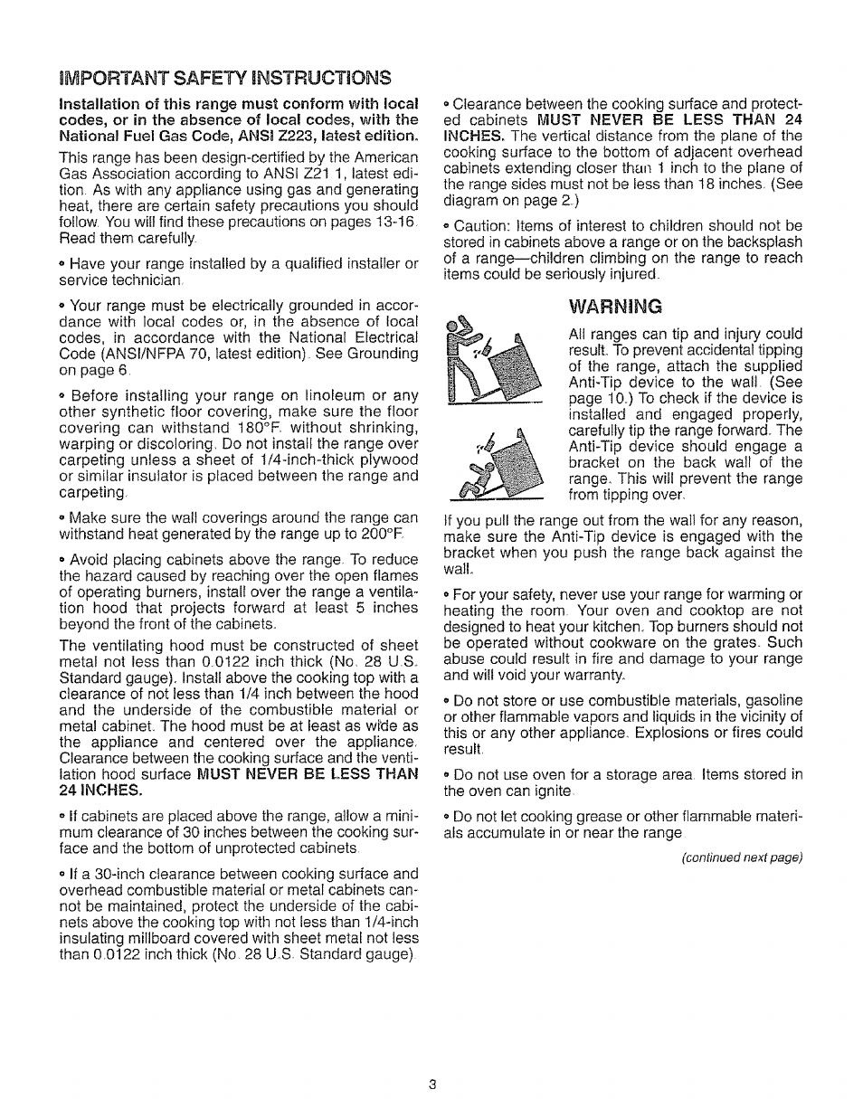 Iwportant safety instructions, Warning | Kenmore 73511 User Manual | Page 4 / 43