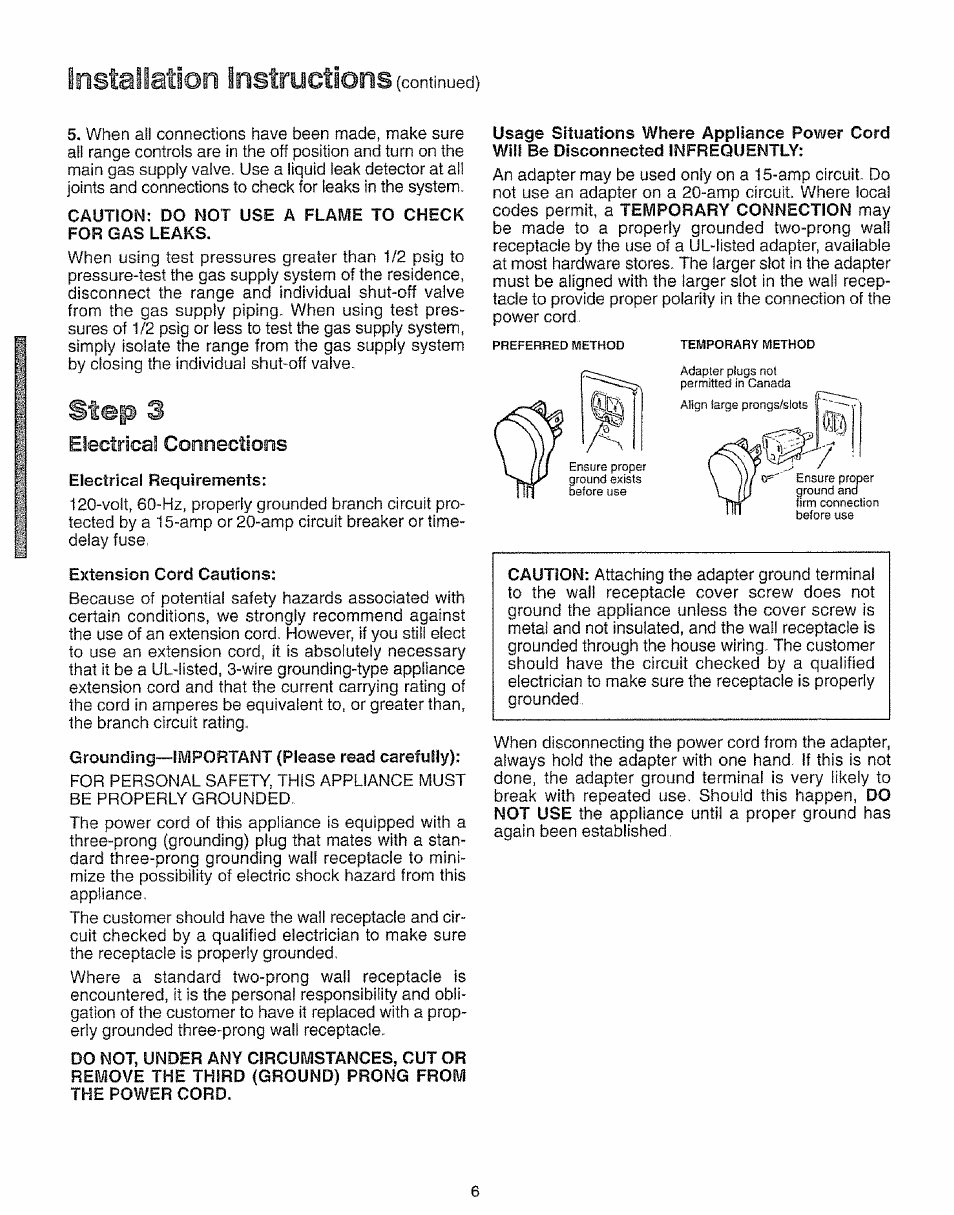 Electrical connections, Step 3, Installation instructions | Kenmore 73511 User Manual | Page 7 / 43