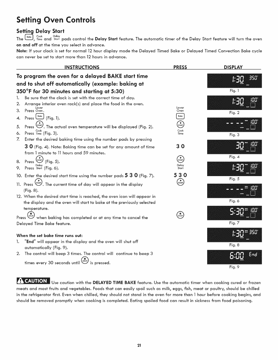 Setting delay start, I;3£3, Setting oven controls | Kenmore 790.7890 User Manual | Page 21 / 40