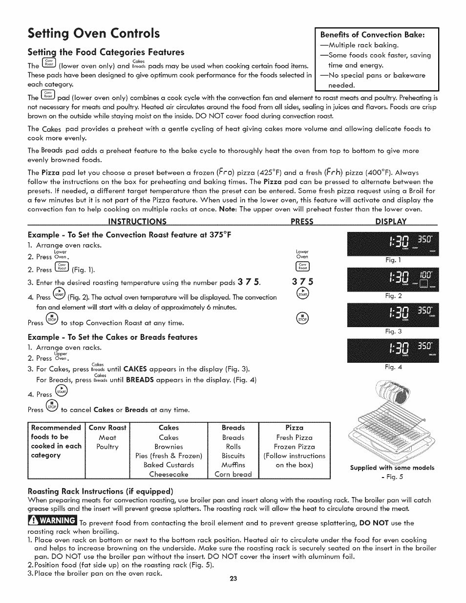 Setting the food categories features, Setting oven controls | Kenmore 790.7890 User Manual | Page 23 / 40