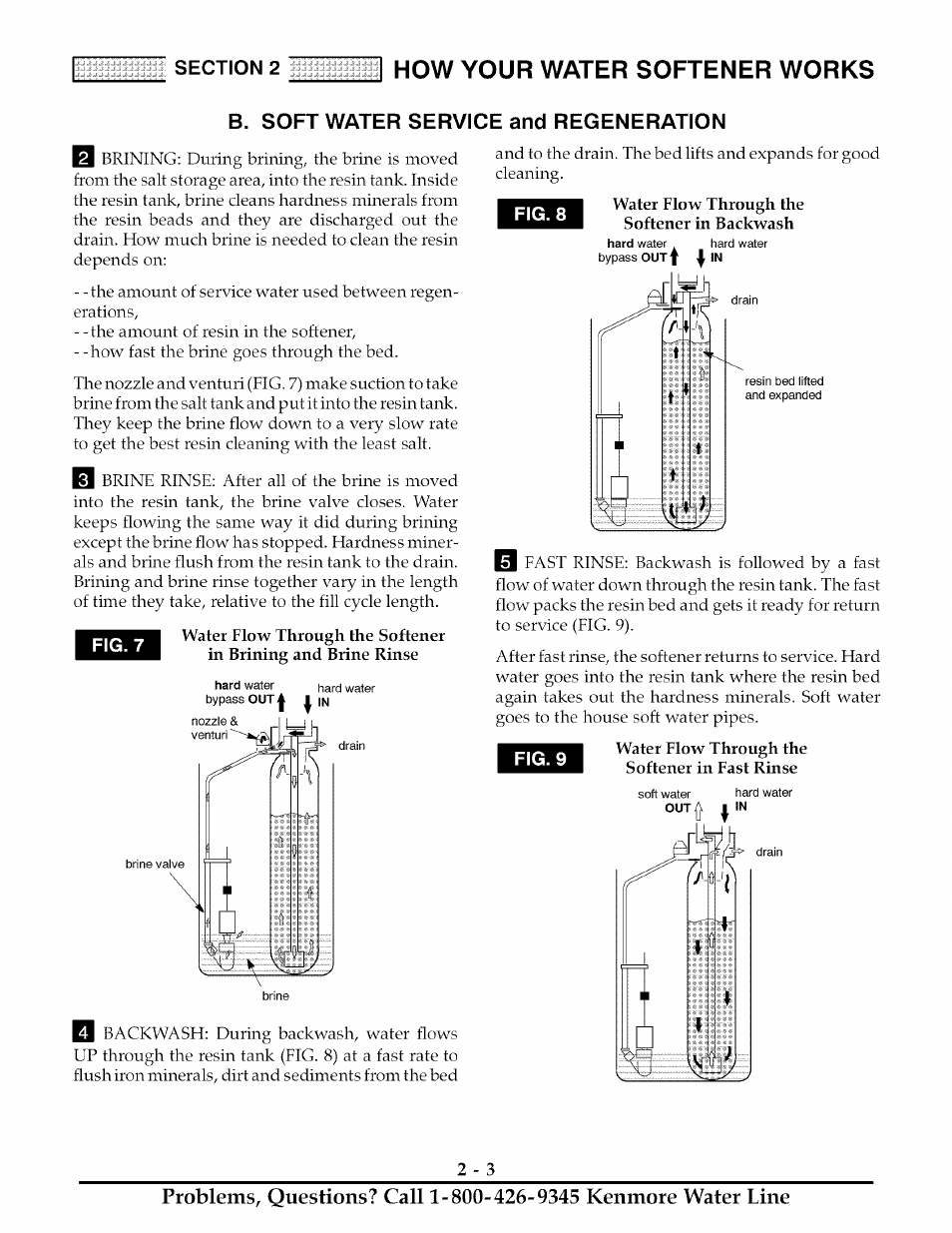 B. soft water service and regeneration, Fig. 8, Water flow through the softener in fast rinse | 2how your water softener works | Kenmore ULTRASOFT 175  625.388170 User Manual | Page 12 / 32