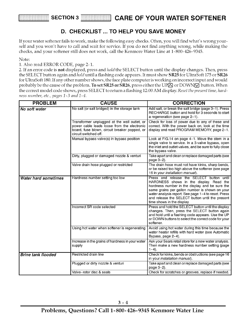 Care of your water softener, D. checklist ... to help you save money | Kenmore ULTRASOFT 175  625.388170 User Manual | Page 17 / 32