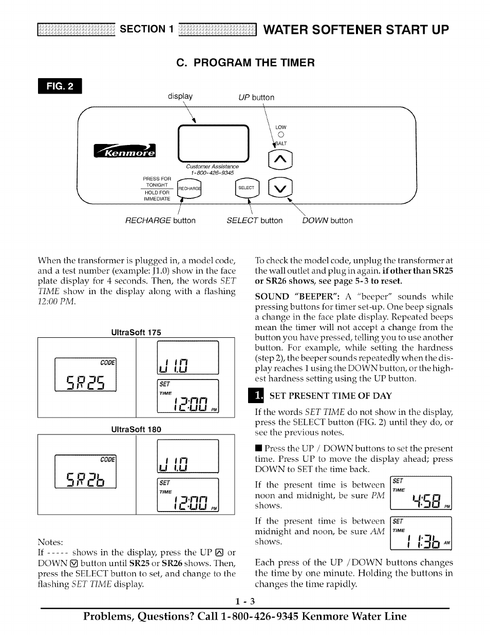 Fig. 2, Water softener start up, The timer | Kenmore ULTRASOFT 175  625.388170 User Manual | Page 6 / 32