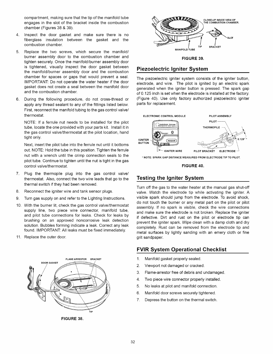 Piezoelectric igniter system, Figure 40, Testing the igniter system | Fvir system operational checklist | Kenmore 153.331492 User Manual | Page 32 / 44