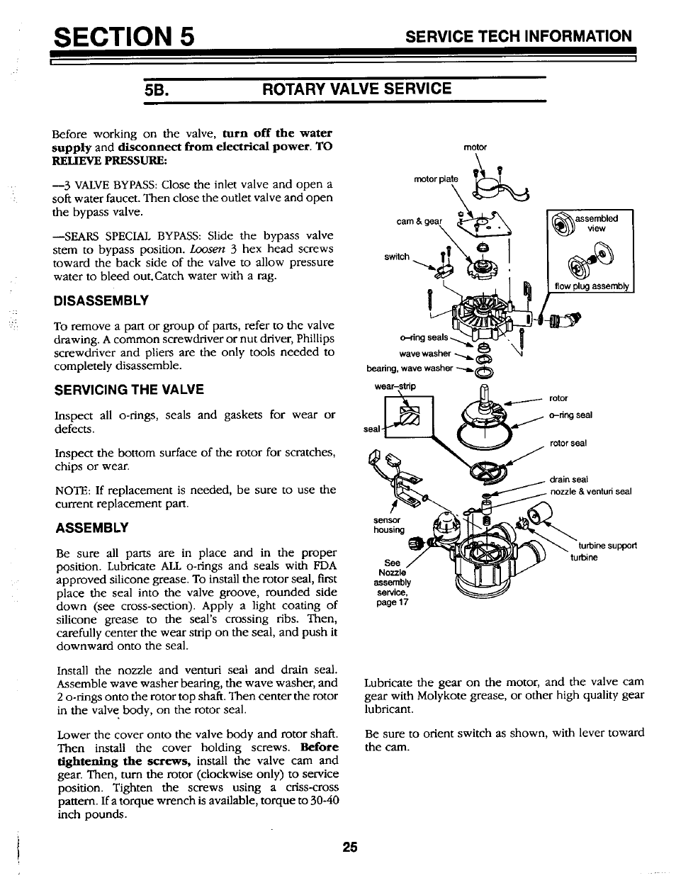 Rotary valve service, Disassembly, Servicing the valve | Assembly, Service tech information, Sb. rotary valve service | Kenmore GENIUS II 625.34867 User Manual | Page 25 / 36