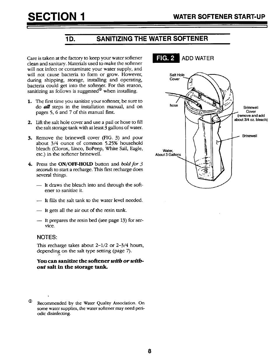 Sanitizing the water softener, Notes | Kenmore GENIUS II 625.34867 User Manual | Page 8 / 36