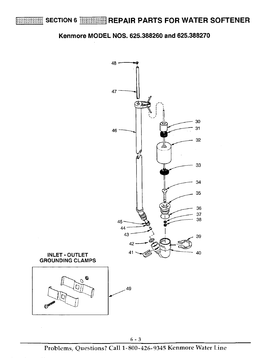 Repair parts for water softener | Kenmore ULTRASOFT 250 625.38826 User Manual | Page 32 / 36