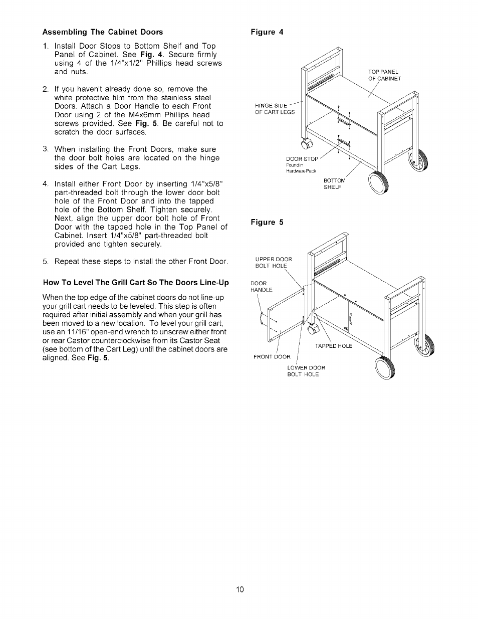 How to level the grill cart so the doors line-up | Kenmore 141.178600 User Manual | Page 10 / 34