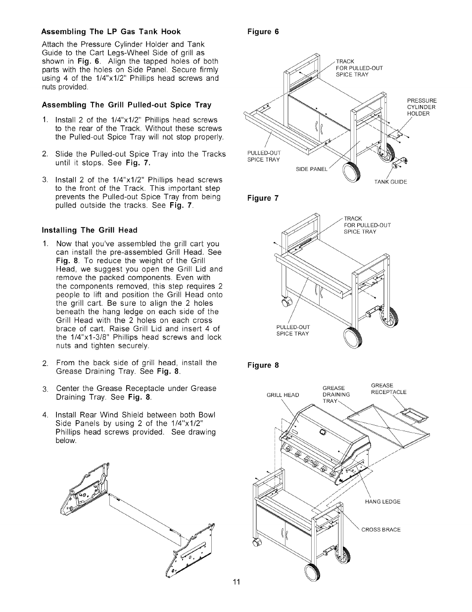 Assembling the grill pulled-out spice tray, Installing the grill head | Kenmore 141.178600 User Manual | Page 11 / 34