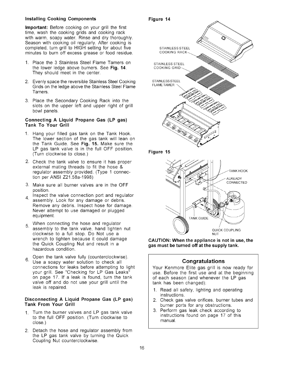 Disconnecting a liquid propane gas (lp gas) | Kenmore 141.178600 User Manual | Page 16 / 34