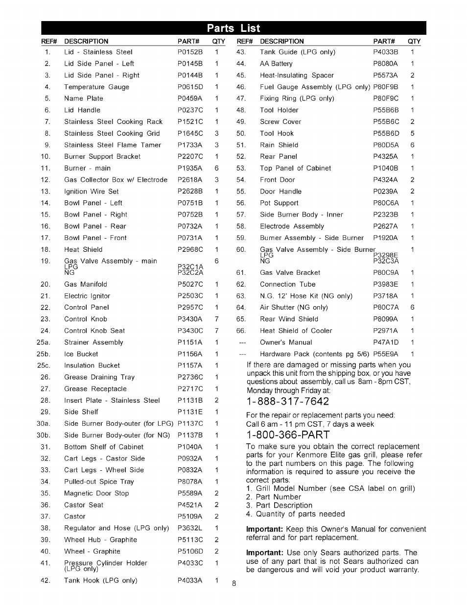 Parts list, 366-part | Kenmore 141.178600 User Manual | Page 8 / 34